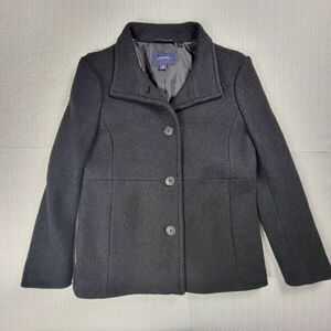 Lands' End Wool Blend Pea Coat Women's 4P Black‎ 3-Button Short Jacket Pockets